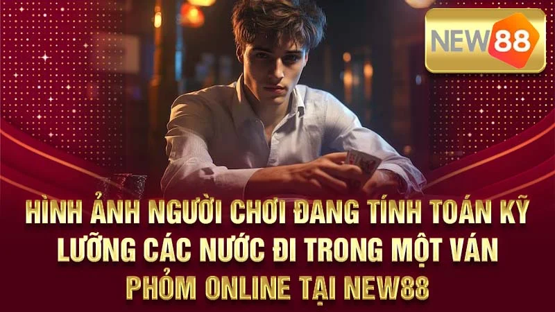 Hình ảnh người chơi đang tính toán kỹ lưỡng các nước đi trong một ván Phỏm online tại NEW88.